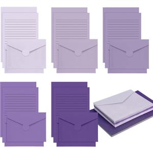 100 Pcs Stationery Lined Stationery Paper and Envelopes Set Includes 50 Letter Writing Paper and 50 Envelope for Office, 5.5 x 8.25 Inch(Purple)