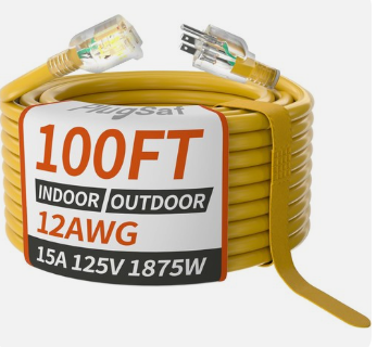 100FT Outdoor Extension Cord with Multiple Outlets, 12/3 Gauge Heavy Duty, 15A 1875W, 3 Prong with LED Light & Locking Plug, Weather Resistant, ETL Certified for Lawn Mower, Tools, Christmas Lights