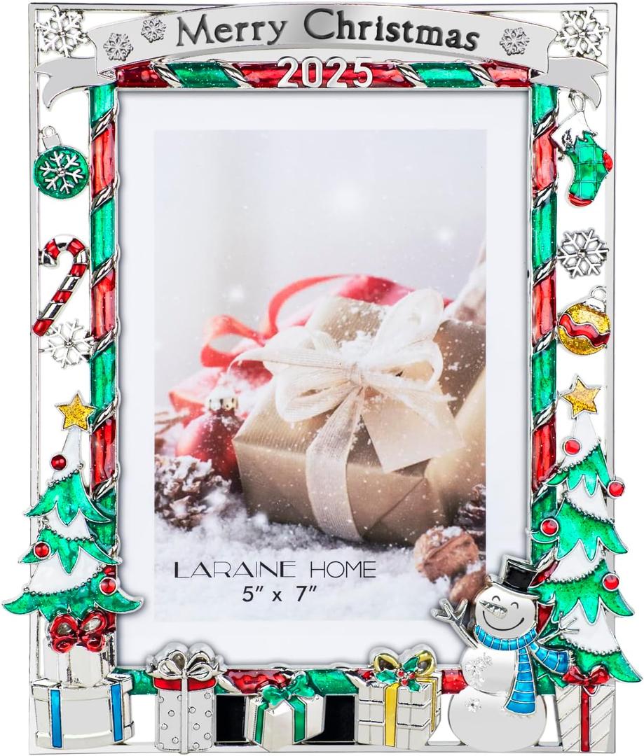 LARAINE Picture Photo Frame 5x7 Metal 2025 Christmas High Definition Glass Display Pictures for Tabletop Home Decorative Holiday Gift (Christmas Tree (2025))