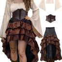 Verceco Pirate Costume Women Outfit with Renaissance Pirate Shirt Skirt Corset Waist Belt Womens Halloween Pirate Costumes (Beige+brown, Small)