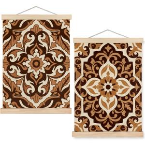 SPBL&L Floral Mexican Wall Art, Boho Abstract Flower Poster Hanger Frame, Burnt Orange Terracotta Botanical Hanging Canvas Pictures Prints Wall Decor for Home Bedroom, 12x16 Inch Set of 2