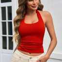Womens Tank Tops Sexy Halter Neck Going Out Tops Summer 2026 Trendy Backless Workout Shirts Sleeveless Y2k Clothes (Red, XL)