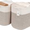 Collapsible Laundry for Hamper,Medium Large Storage Bins Fabric Storage Box, Closet Organizer,Hampers Foldable Fabric Storage Basket, Solid Storage Toy Box With Handle, Used to Organize (L16W11.4H15.9, White Brown)