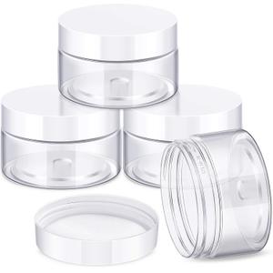 Patelai 4 Pieces Round Wide-mouth Leak Proof Plastic Container Jars with Lids for Travel Storage Makeup Beauty Products Face Creams Oils Salves Ointments DIY Making(1 Ounce, White)