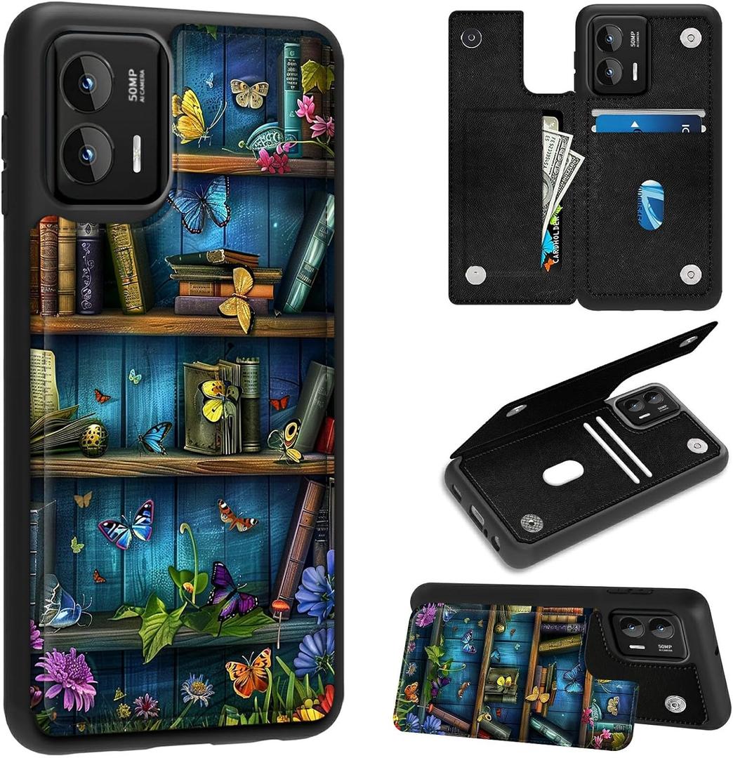 for Motorola Moto G Stylus 5G (2024) 6.7" Wallet Case with Credit Card Holder, Shockproof Protective Kickstand Credit Card Slot Holder Flip Soft PU Leather Cover, Book Butterfly