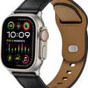 Leather Band Compatible with Apple Watch Bands 42mm 41mm 40mm 38mm Men, Genuine Leather Strap for iWatch SE 3/2/1 Series 11 10 9 8 7 6 5 4 3 2 1, Black/Titanium