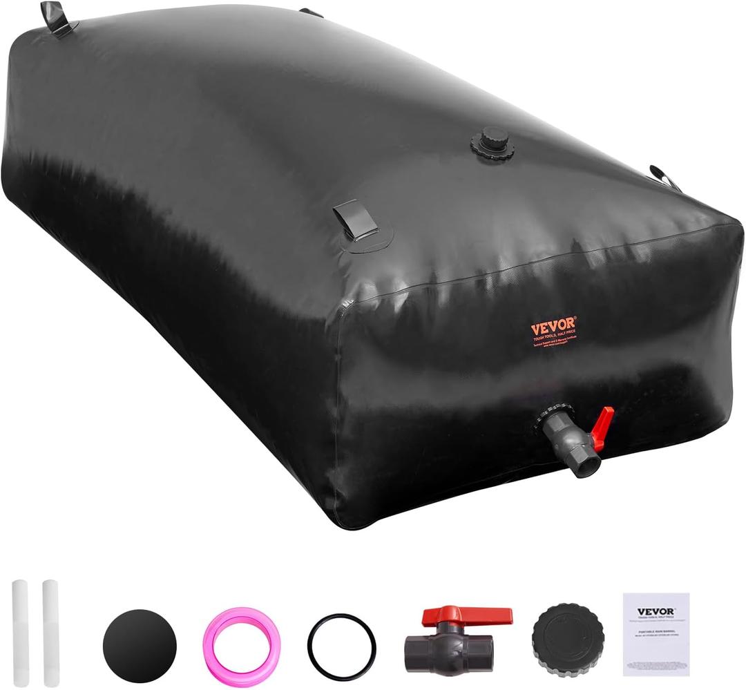 VEVOR 1000L/264 Gallon Collapsible Water Storage Bladder, 1000D PVC Material, Large Capacity Soft Water Bag, Portable, Fire Prevention, Camping, Emergency