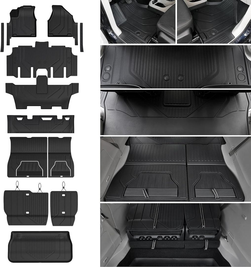 Floor Mats Set for Chrysler Pacifica 2017-2025 2026 7/8 Seats(Only Gas), Fit Voyager 2020-2025, All Weather TPE Backrest Mat Cargo Liner Accessories for Pacifica Touring Series & Select