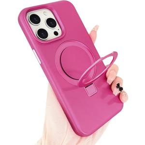 ankofave for iPhone 15 Pro Max Case with Magnetic Invisible Stand, Matte Luxury Metallic Luster, 3.0 mm Thick Protection Hard PC Scratch-Resistant Phone Case for iPhone 15 Pro Max 6.7", Rose Red