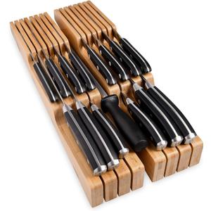Homemaid Living In Drawer Knife Block Bamboo, Holds 16 Knives + Knife Sharpener Slot, Knife Organizer for Kitchen Drawer, Knife Drawer Organizer, Drawer Insert, Drawer Knife Holder (2" tall, 17" deep)