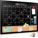 Board2by Monthly Chalkboard Calendar & Cork Board for Wall, 18" x 24" Magnetic Chalk Calendar Board Combo Board, Hanging Wood Frame Combination Board Blackboard with Pens for Office, School, Home