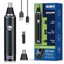 Ginity Ear & Nose Hair Trimmer with LED Display for Men Women,Painless USB Rechargeable Eyebrow & Facial & Nose Hair Trimmer Clipper,Professional IPX7 Waterproof Dual Edge Blades 12500 RPM (Black)