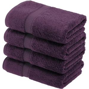 Superior Egyptian Cotton Pile Hand Towel Set of 4, Ultra Soft Luxury Towels, Thick Plush Essentials, Absorbent Heavyweight, Guest Bath, Hotel, Spa, Home Bathroom, Shower Basics, Plum