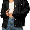 Sidefeel Women's 2024 Fall Long Sleeve Open Front Cardigan Sweaters Button Down Cable Knit Chunky Sweaters Outwear Small