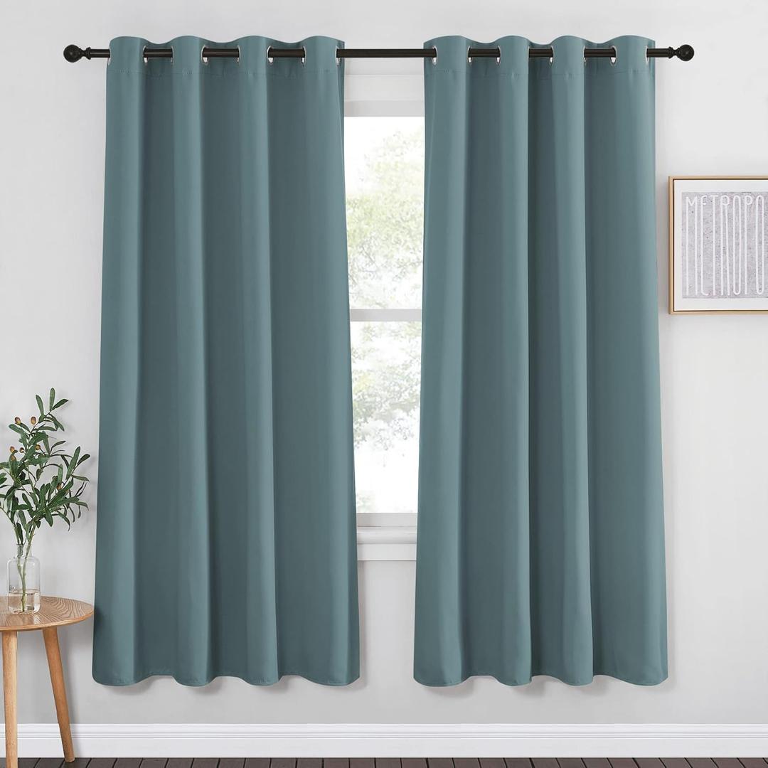 NICETOWN Blackout Curtain for Bedroom 72 inch Length - Grommet Thermal Insulated Blackout Window Treatment Room Darkening for Living Room/Family Home (Greyish Blue, 1 Panel, W52 x L72)
