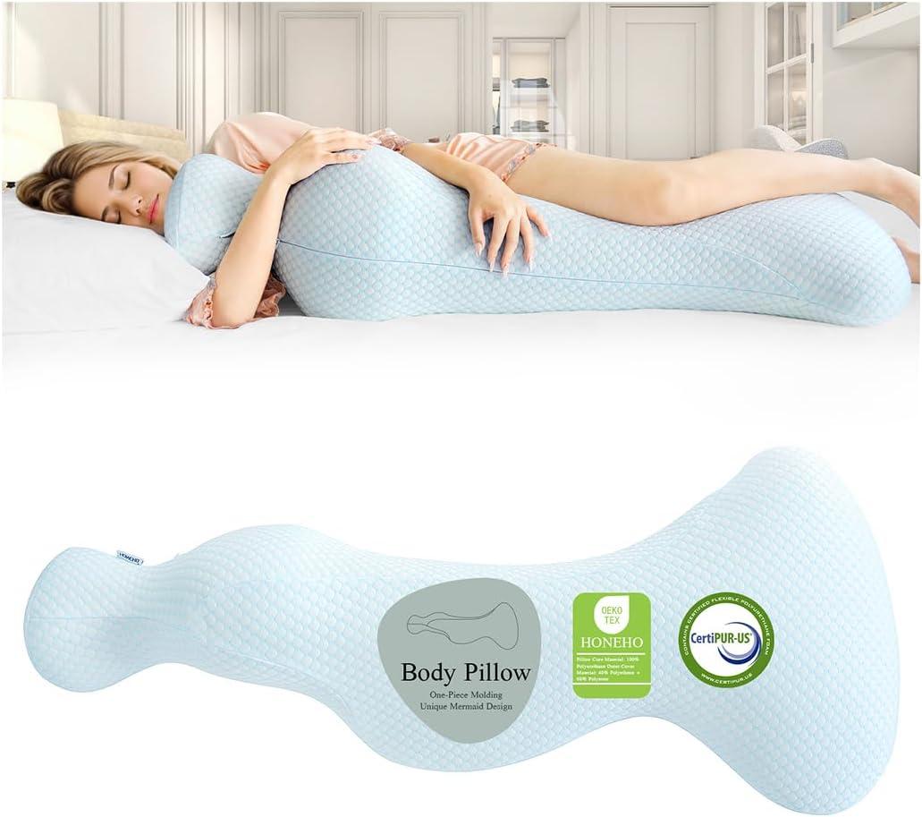 Mermaid Body Pillows for Adults, Cooling Long Pillow for Bed, One Piece Full Body Pillow, Big Memory Foam Firm Body Pillow for Side Sleepe, Soft Hugging Bodypillow for Pregnancy (Light Blue & White) Mermaid Body Pillows for Adults, Cooling Long Pillow for Bed, One Piece Full Body Pillow, Big Memory Foam Firm Body Pillow for Side Sleepe, Soft Hugging Bodypillow for Pregnancy (Light Blue & White)