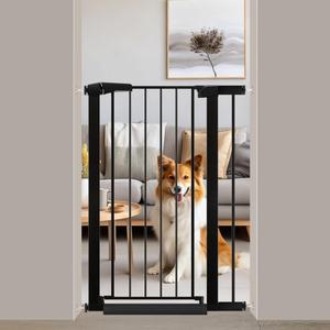 Fairy Baby Narrow Baby Gate 24.5"-29.5" Inch Wide, 38" Tall Pressure Mounted Auto-Close Small Pet Gate for Stairs and Doorways, No Drill Metal Safety Gate Indoor for Kids and Pets, Black
