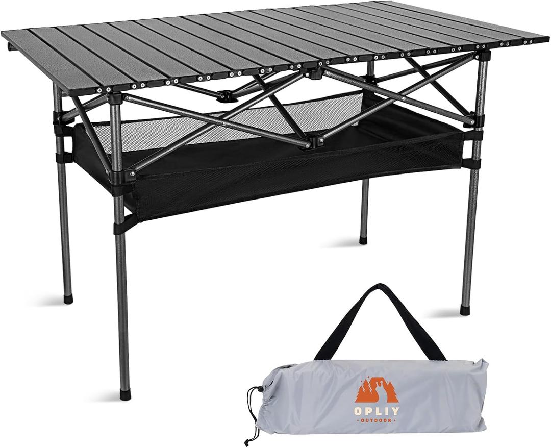 Opliy Portable Folding Camping Table for 4-6 Persons Aluminum Collapsible Table Lightweight with Carry Bag for Camping, Hiking, Picnics, BBQ, Beach Trips & Tailgating (XL (39.37 inch), Metal Gray)