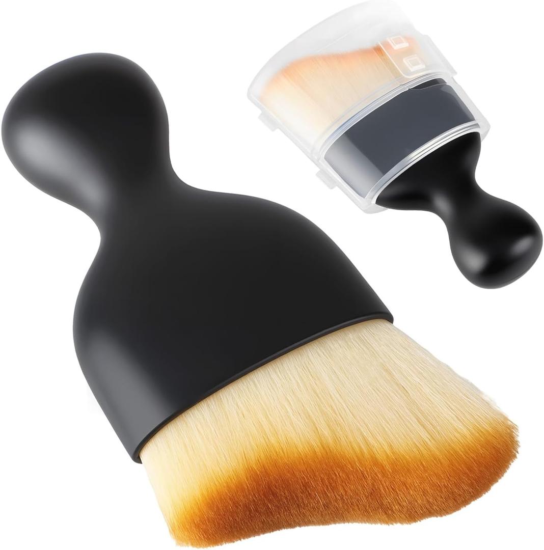 3 x Car Detailing Brush, Soft Bristle Cleaning Brush, Scratch-Free Auto Duster Tool for Dashboard, Air Vents, Leather & Interior Cleaning (Black&Brown with Cap)
