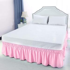 Wrap Around Bed Skirts Elastic Dust Ruffles, Easy Fit, Ultra Soft Luxurious Pure Cotton 800 Thread Count Fabric Solid Color, Pink for Twin Size Beds 15 Inches Drop