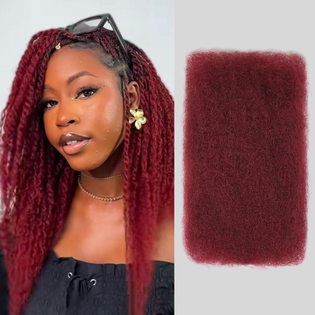 Afro Kinkys Bulk Human Hair -100% Real Human Hair for Mini Twist, Braiding, Loc Extensions & Crochet, Kinky Curly Hair Bundles, Natural Afro Bulk for Dreadlocks16 inch,#99J)