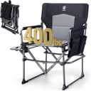 EVER ADVANCED Camping Directors' Chair with Side Table, Portable Folding with Compact Size, Heavy Duty Lawn Chair with Pocket for Camping, Lawn, Sports and Fishing, 400lbs, Black