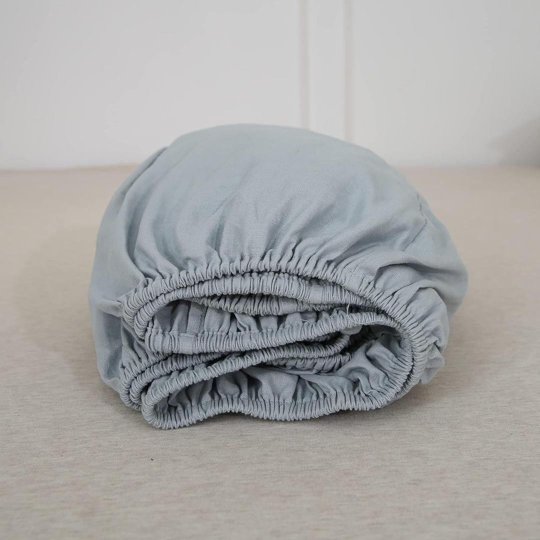 Simple&Opulence Linen Fitted Sheet (1 Piece) - 14 Inch Deep Pocket Mattress Cover Natural Flax Cotton Blended Soft Breathable Bedding - Dusty Blue, Twin Size
