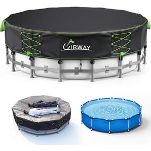 Uirway 14ft Round Pool Cover 600D Upgraded for Above Ground Pools, Heavy-Duty Solar Pool Cover with Windproof Reflective Lace-Up Drawstring, Swimming Pool Covers UV Protection, Anti-Slip Straps