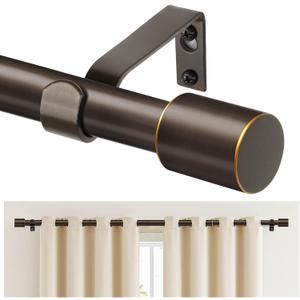 TONIAL Curtain Rod 16 to 30 Inch(1.3 to 2.5 ft), Adjustable Splicing Window Curtain Rods, 3/4 Drapery Rods for Windows, Decorative Single Rod with Modern Cap Finial, Bronze