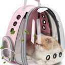 Lollimeow Cat Carrier Backpack, Expandable Bubble Pet Carrier for Cats and Small Dogs, Airline Approved Travel Backpack for Hiking, Walking & Outdoor Adventures - Supports up to 16 lbs (Front Expandable-Pink)
