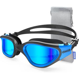 OMID Swim Goggles, P2 Polarized Swimming Goggles for Men Anti-fog Goggles Swimming for Adult Women (A0-black Blue Frame Blue Lens)