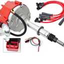 HEI Ignition Distributor 6522R with Red Plug Wires Compatible with Chevy Inline 6 Cylinder 230 250 292, Amc/Jeep 232&258 1956-1990 Replace# 164-15AZ, 841697, 301697