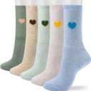 Corlap Women's Cotton Crew Calf Socks - 5 Pairs Ankle High Dress Casual Socks, Fun Cute Heart Gifts for Mom Mother