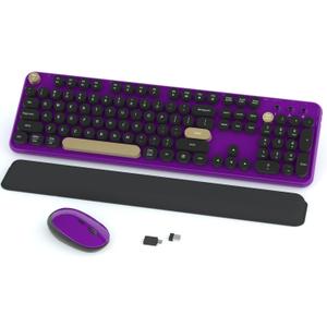 Wireless Keyboard and Mouse Combos, Retro Keyboard and Mouse Wireless Full Size, 2.4Ghz Connection and Optical Mouse for Windows, Mac, PC, Laptop for Home and Office (Purple-Black)