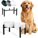 Dog Bowls Elevated - Ceramic Raised Dog Bowl with Non Slip Steel Stainless Stand - No Spill and Heated Feeding Station - Food and Water Dish Set for Medium to Large Pet - Each Holds 7.5 Cups White