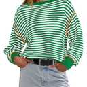 Panadila Womens Striped Oversized Sweater Fall Chunky Long Sleeve Pullover Sweaters Cable Knit Color Block Sweater Tops, M
