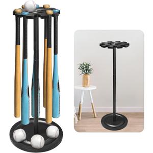 TP Baseball Bat Holder Display Rack, Solid Wood Baseball Bat Stand Holder Organizer,Softball Bat Rack, Sturdy Baseball Bat Holder Storage Rack Holds 10 Bats-Black