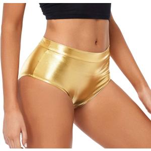 Kepblom Metallic High Waisted Booty Shorts Women's Shiny Cheeky Dance Festival Rave Bottoms (X-Large, Gold)