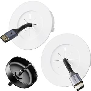 VCELINK in Wall Cable Management Kit (3.79 inch/96 mm) with Hole Saw Drill Attachment and Mounting Brackets, Hide TV Cords for Network, HDMI, Coax, Speaker Cables, 2-Pack