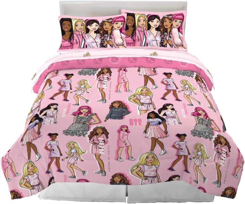 Franco Barbie Barbiecore Bedding Super Soft Comforter and Sheet Set with Sham, 7 Piece Full Size, (Official Licensed Product)