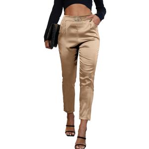 Women's Satin Pants Dress Casual Party Wedding Night Pull on High Waist Pants (Medium)