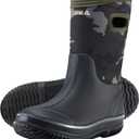 HISEA Kids Rain Boots for Boys Girls, Waterproof Insulated Rubber Neoprene Boots, Seamless Outdoor Rainboot with Handles All Weather Mud Boots for Rain, Water, Snow and Winter (Little Kid/Big Kid) (Green Camo)