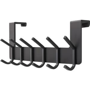 Matte Black Over The Door Hooks Heavy Duty Stainless Steel Door Hanger with 6 Double Hooks for Hanging Towels, Coats, Robes, Hats, Bags No Drill Over Door Towel Rack for Bathroom & Bedroom