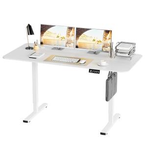 Furniwell Electric Height Adjustable Standing Desk Large Sit Stand up Desk Home Office Computer Desk 55 x 24 Inches Lift Table with T-Shaped Metal Bracket, White