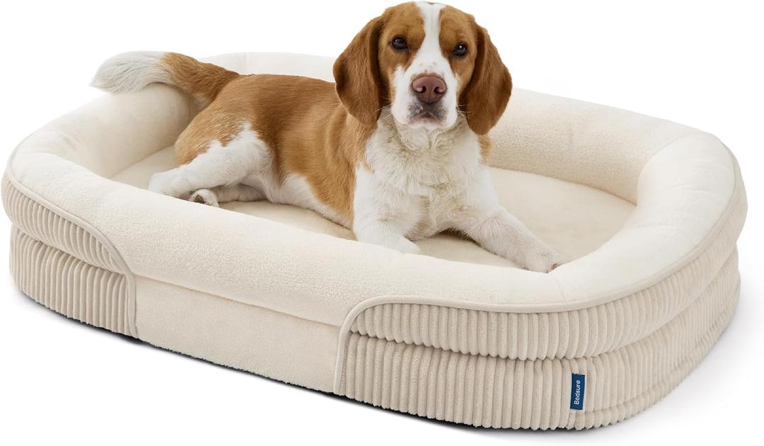 Bedsure Orthopedic Dog Beds Large Sized Dog - 360 Oval Bolster Large Dogs Bed for Senior Dogs with Waterproof Washable Cover, Big Comfort Pet Sofa Couch with Ultra-Soft Fleece, Beige, 35"