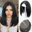 Lace Front Hair Toppers with Band for Women 5.5x4 Pre-cut Closed Lace Hairline Synthetic Straight Hair Wear and Go Glueless Toppers for Beginners Black