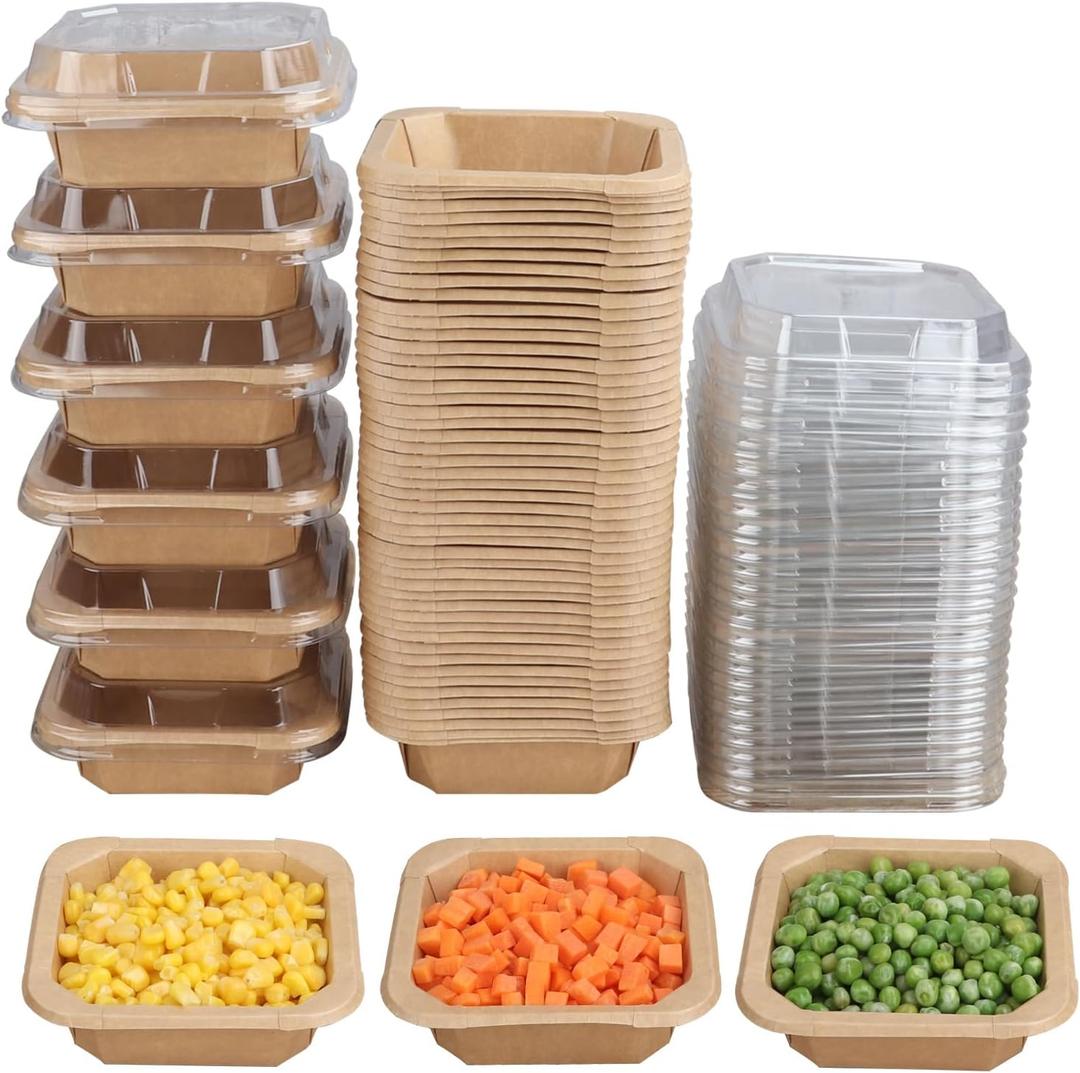 10OZ Disposable Kraft Paper Bowls with Lids, Food Containers Soup Bowls Party Supplies Treat Bowls, 50 Pack