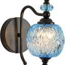 TLOLGT Vintage Wall Sconces with Black Finish Bathroom Blue Wall Light Fixtures with Crystal Glass Shade for Bedroom Living Room Kitchen Hallway