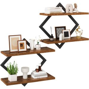 IBUYKE Floating Shelves,15 Inch Wall Shelf Set of 2,Wall Mounted Shelves,2 Tier Hanging Decorative Storage Shelf for Living Room, Bedroom, Bathroom, Kitchen TFS003H-2 (Brown)