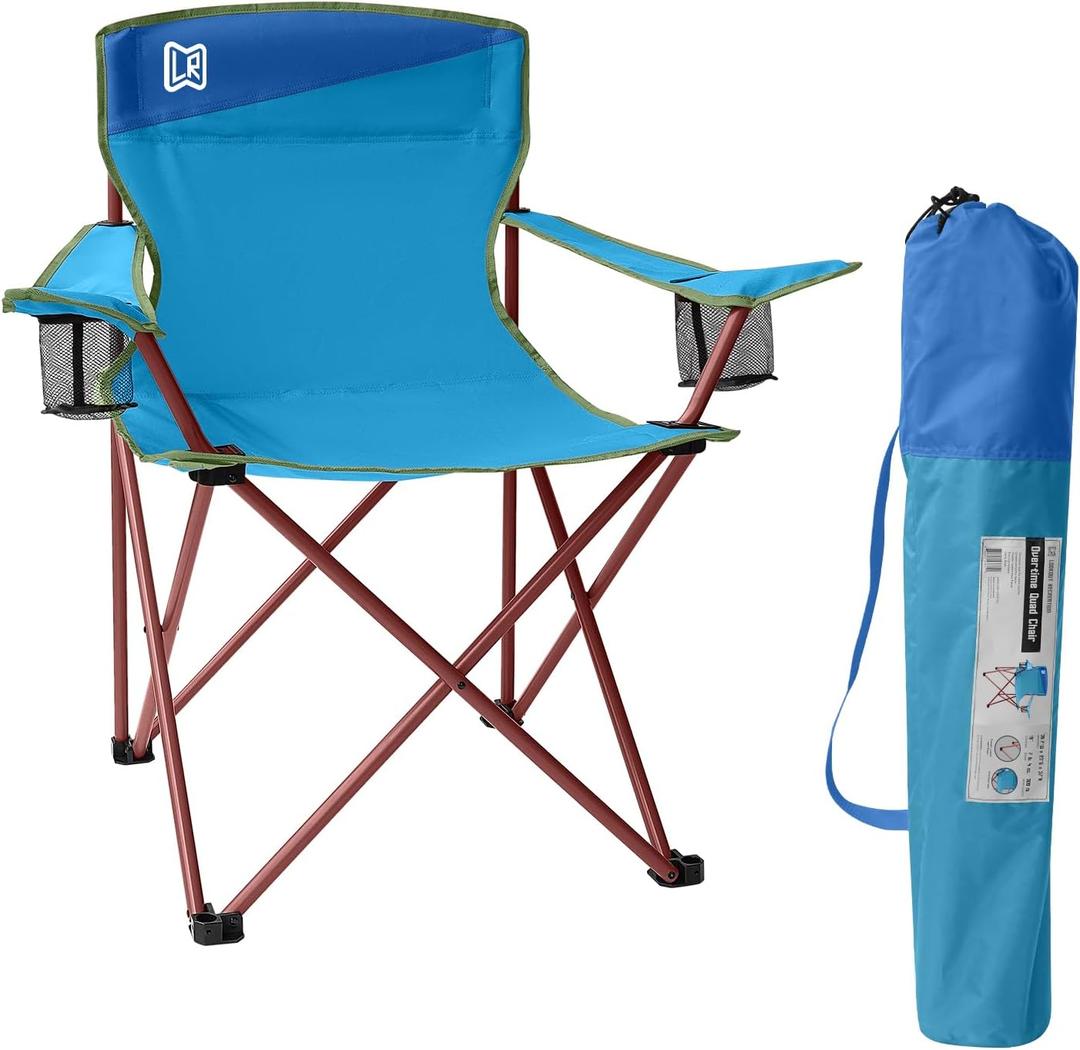 Folding Camping Chair, Lightweight with Dual Cup Holders, 23" W x 23" D x 37" H